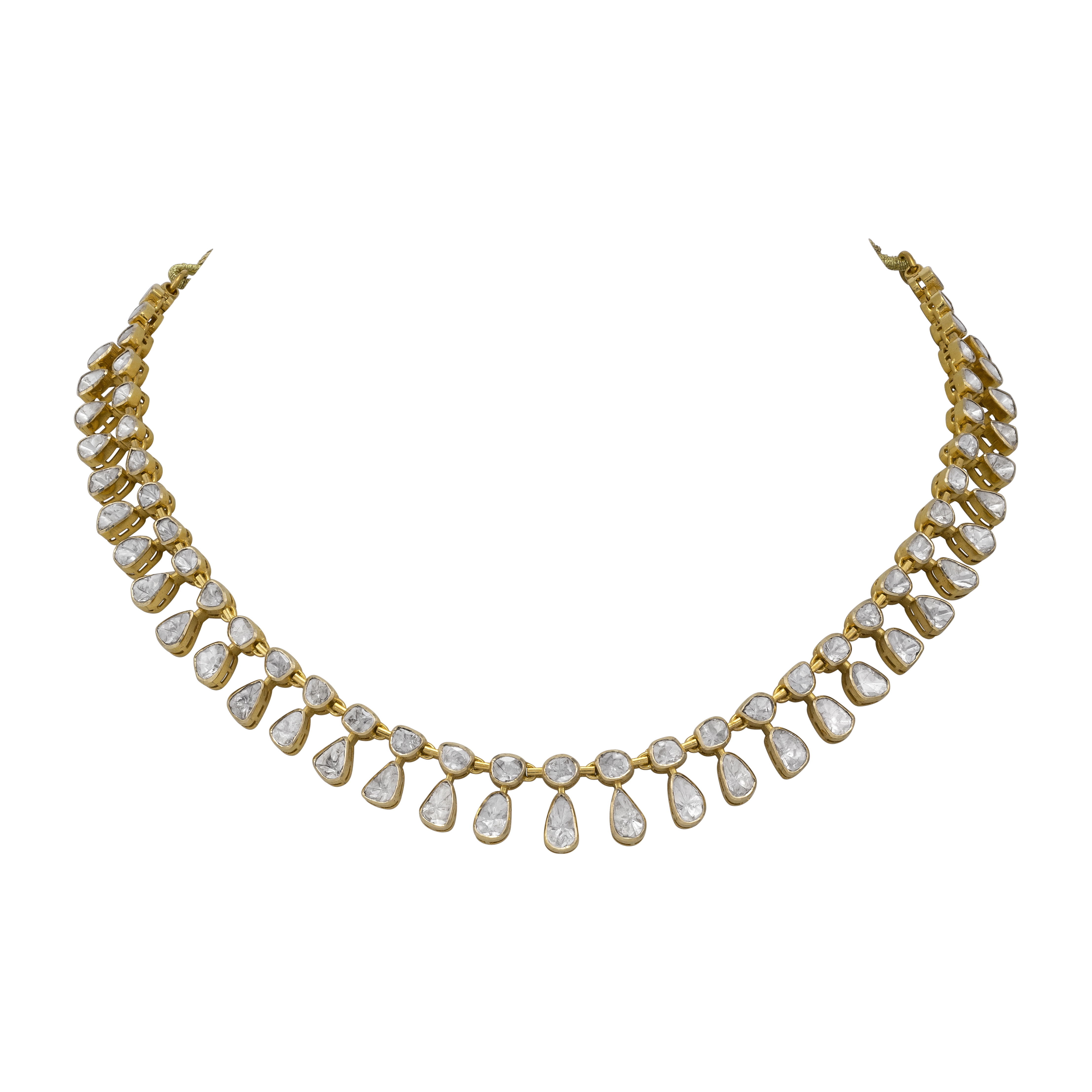 Polki Necklace with Cascading Pear-Shaped Drops in Open Setting